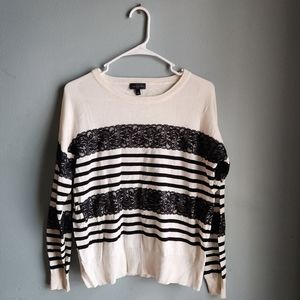 Limited Brand black and white striped sweater with black lace size small